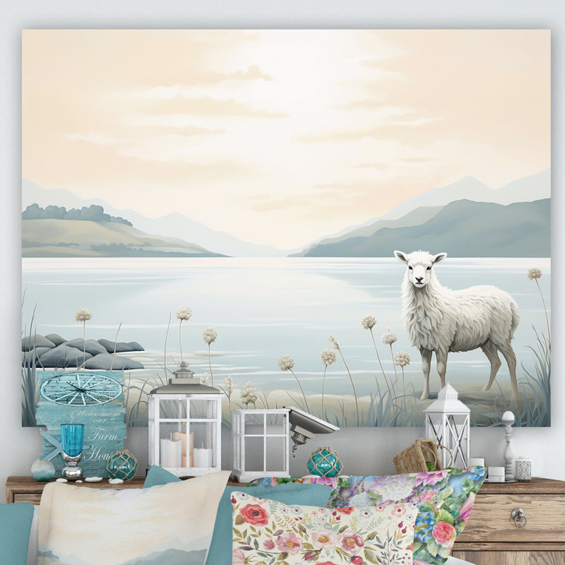 Minimalisme, moutons sur la plage I - impressions sur toile de moutons, Toile tendue, H 12 po x l 20 po x P 1 po