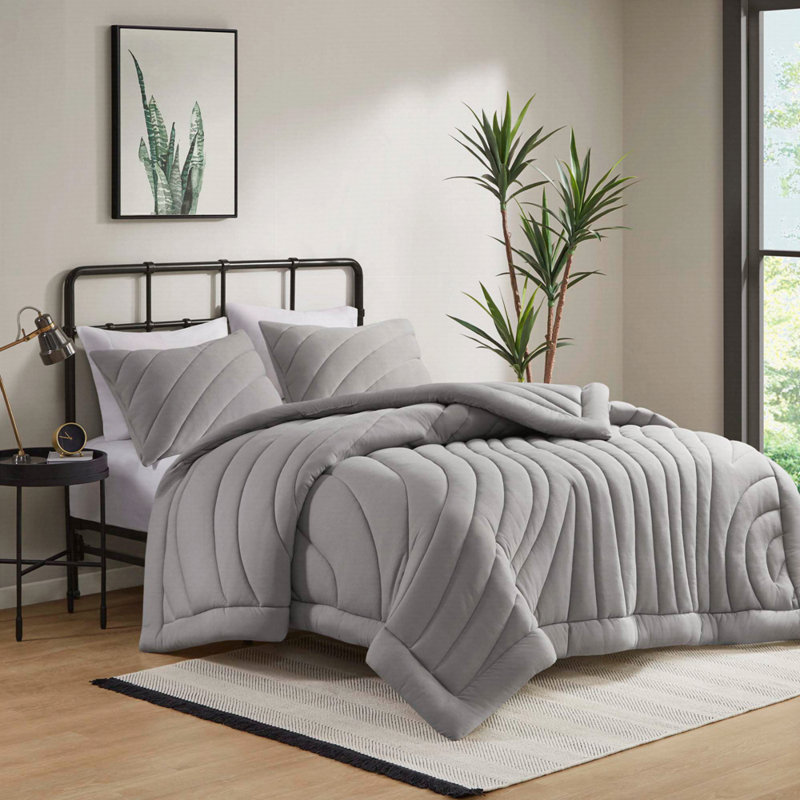 Ensemble d'édredon 3 pièces, Gris, Édredon double / grand et 2 pièces supplémentai