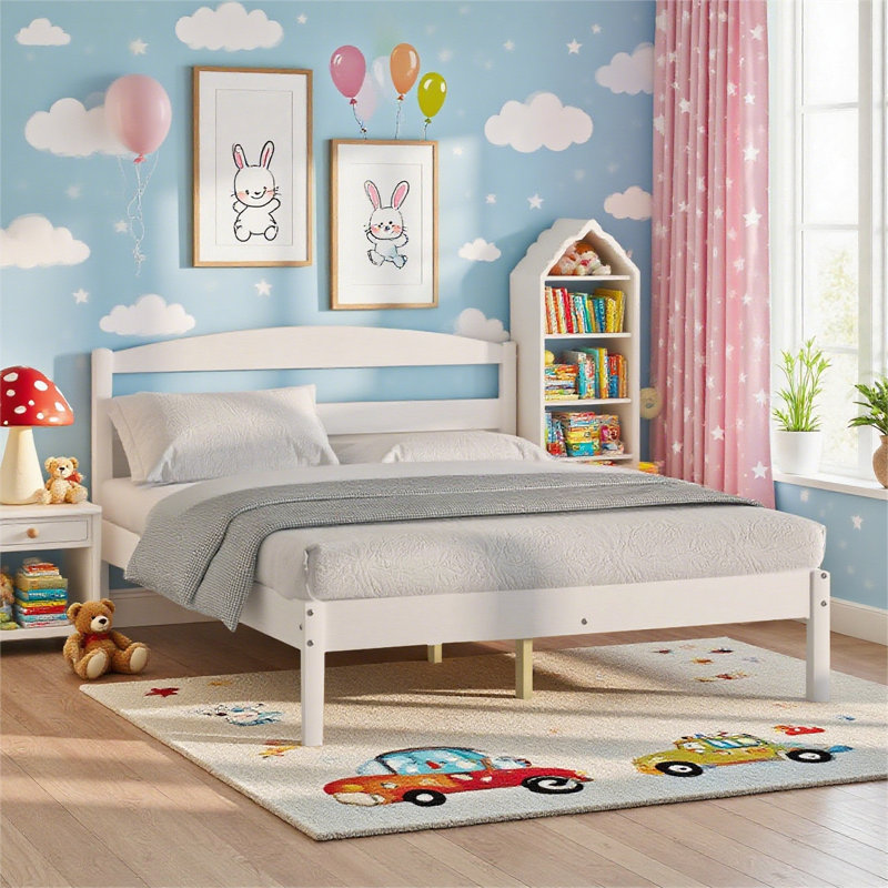 Genivieve Full & Twin Size Solid Pine Wood Bed Frame with Headboard and Footboard, No Box Spring Needed, Easy Assembly, Full