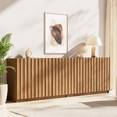 Ensemble de 2 armoires de rangement, armoire de rangement moderne de 47,2 po, armoire Buffet, grande armoire arquée cannelée avec tablettes réglables, bar à café modulaire en bois pour salle à manger, cuisine, salon, entrée, naturel