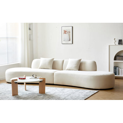 132" Curved Sofa With Throw Pillows, 6 Seater Luxury Velvet Couch With Half Moon Design And High-Density Foam