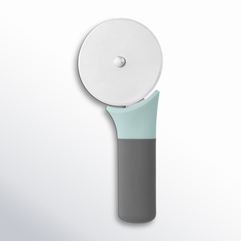 Aqua and Gray Stainless Steel Pizza Cutter with Ergonomic Handle
