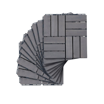 30 PCS Interlocking Deck Tiles Striped Pattern, 12" X 12" Square Light Gray Acacia Hardwood Outdoor Flooring For Patio