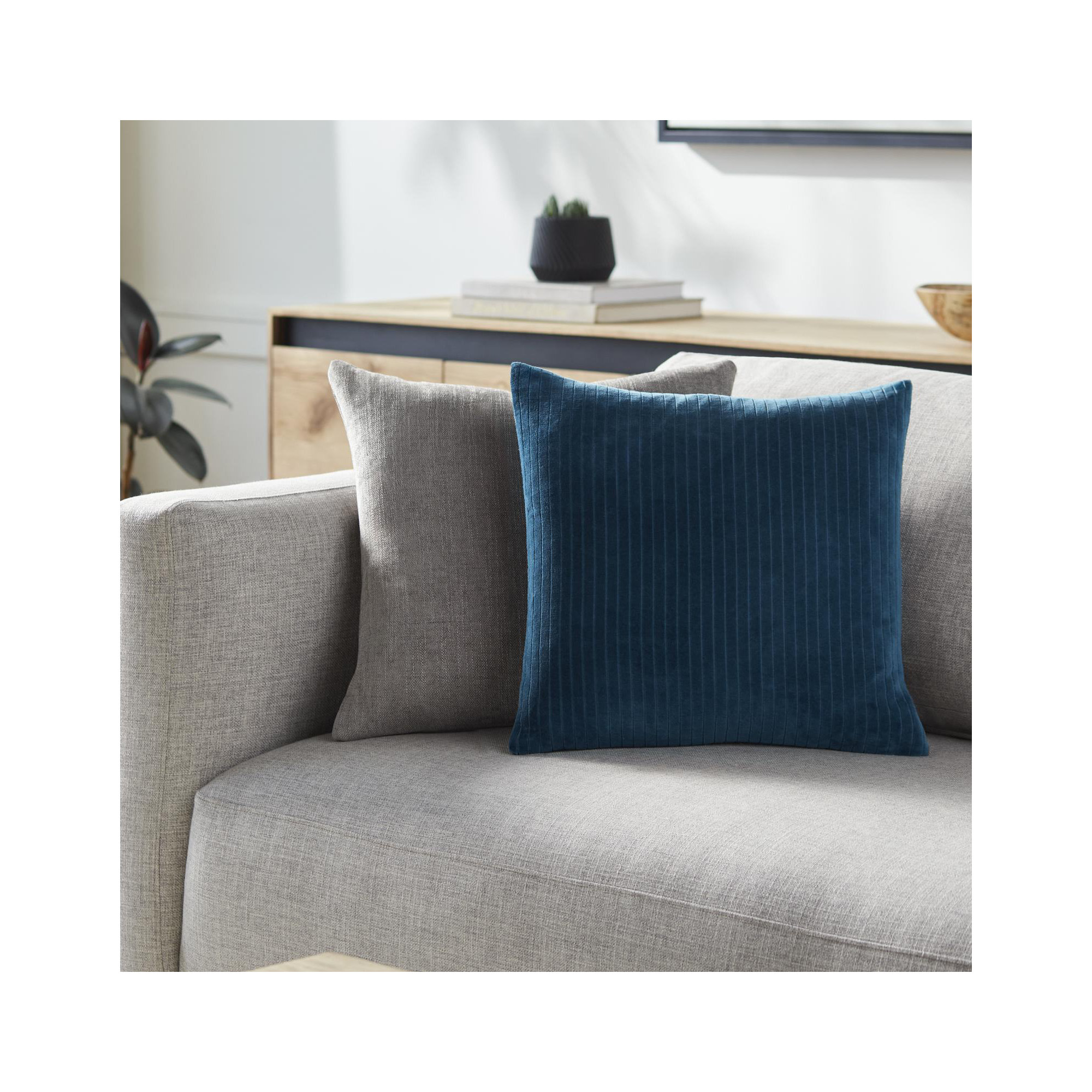 Cotton Throw Pillow, Teal, Down, 20" x 20"