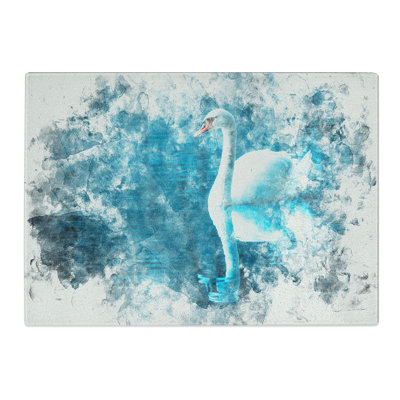 Tempered Glass Swan on a Lake Watercolour Chopping Board