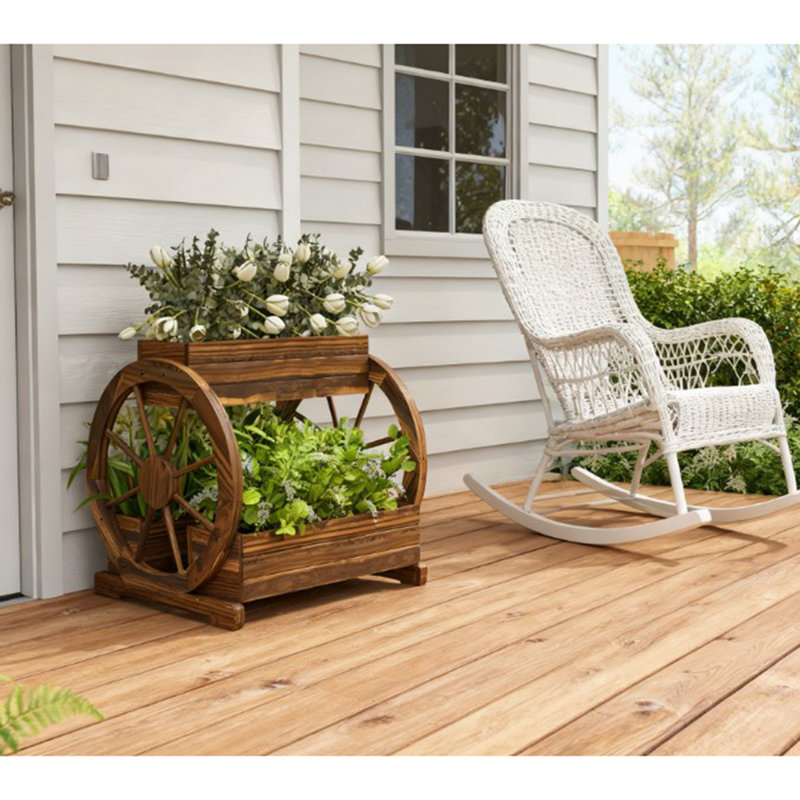Outdoor Planter,Wooden Wagon Planter Box,3-Tier Raised Garden Bed,for Vegetables Flowers Herbs