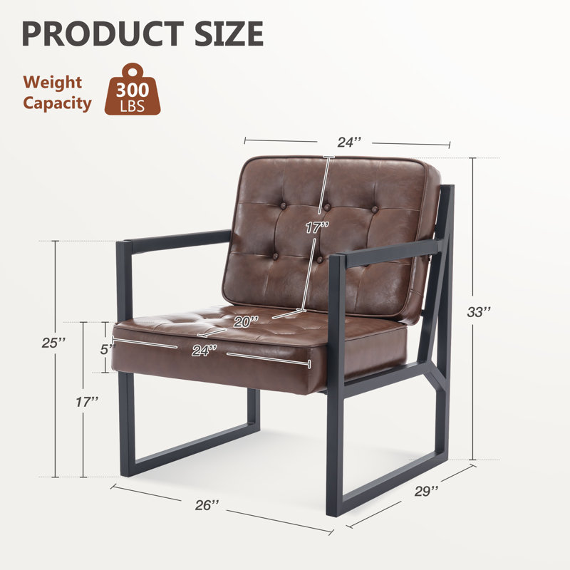 Modern Faux Leather Tufted Back Accent Chair with Metal Farme, Brown Faux Leather