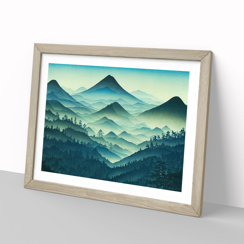 Japanese Forest Mountains - Framed Print, 46cm H x 64cm W x 2cm D, Oak
