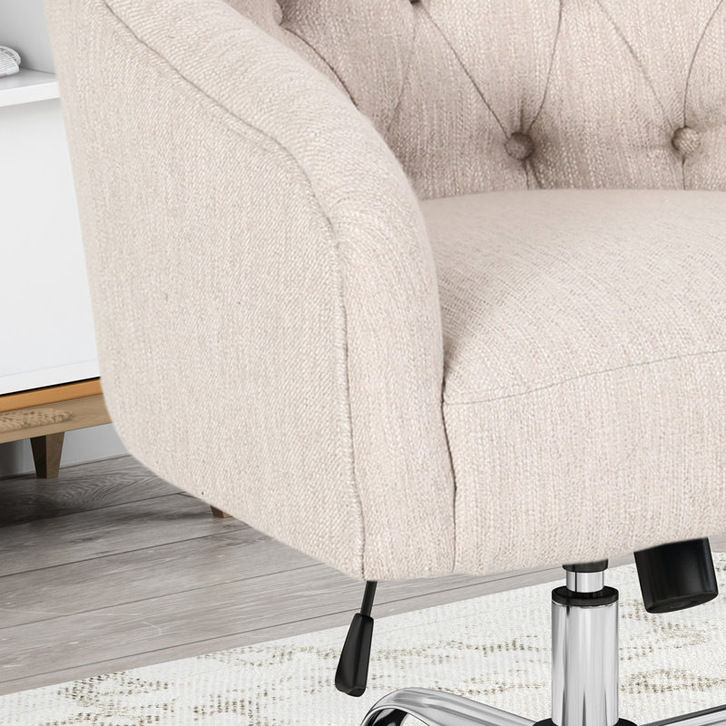 Chaise de bureau moderne en beige avec design ergonomique et roulettes avec dossier courbé