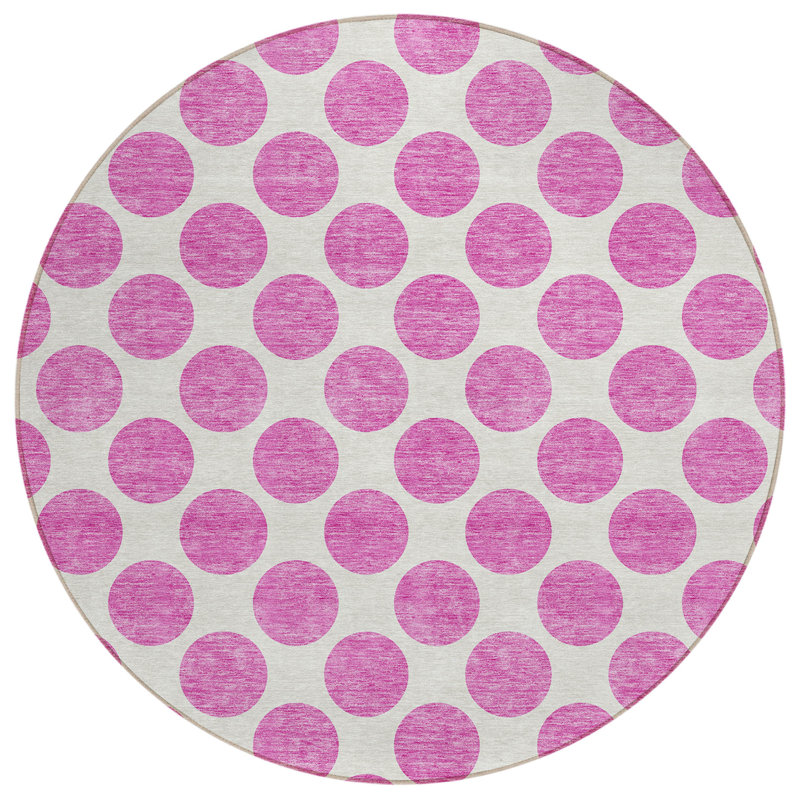 Tapis rond lavable à pois 8 po