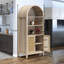 Armoire de rangement arquée, chêne clair, 5 tablettes ou plus, 3 tablettes ouvertes (tablette centrale réglable) et 2 portes fermées derrière