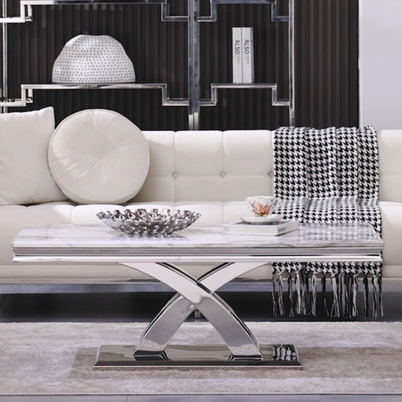 Table basse 48 "rectangulaire avec base en acier inoxydable argenté