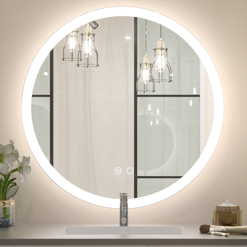 Roslindale Frameless Lighted Wall Mirror with 3 Color Brightness Adjustable & Anti-Fog, 28" x 28"