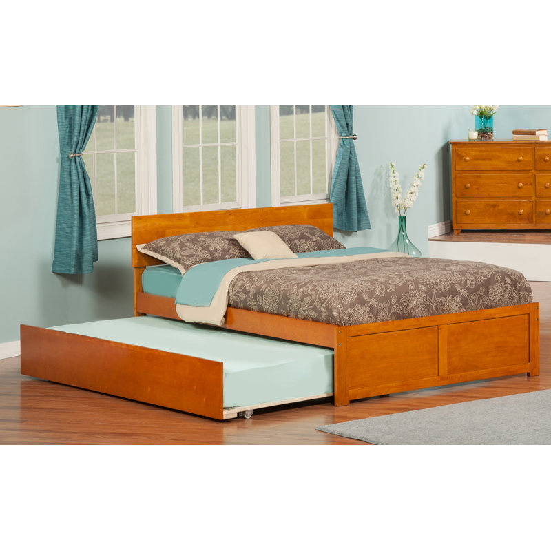 Bueno Park Solid Wood Platform Bed with Footboard and Trundle, Full, White