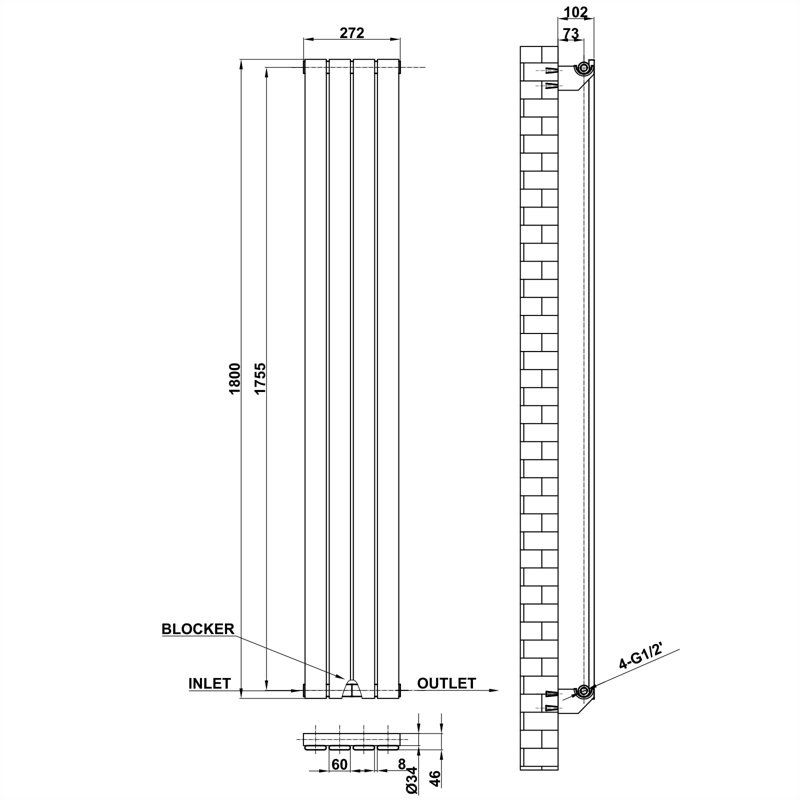 Rosio Vertical Designer Radiator, Grey