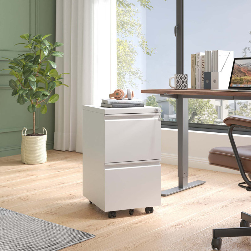 Markiese 14.69'' W Metal 2-Drawer Vertical Mobile  File Cabinet With Lock Fully Assembled, White
