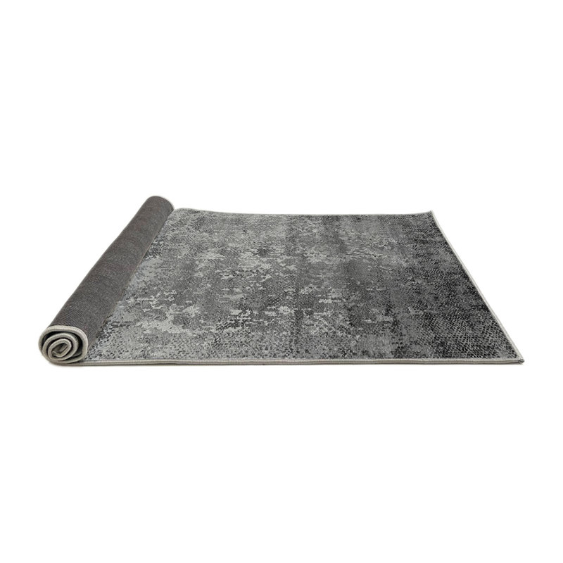 Tapis intérieur gris en laine / polyester tissé à la machine, Carré 7 pi