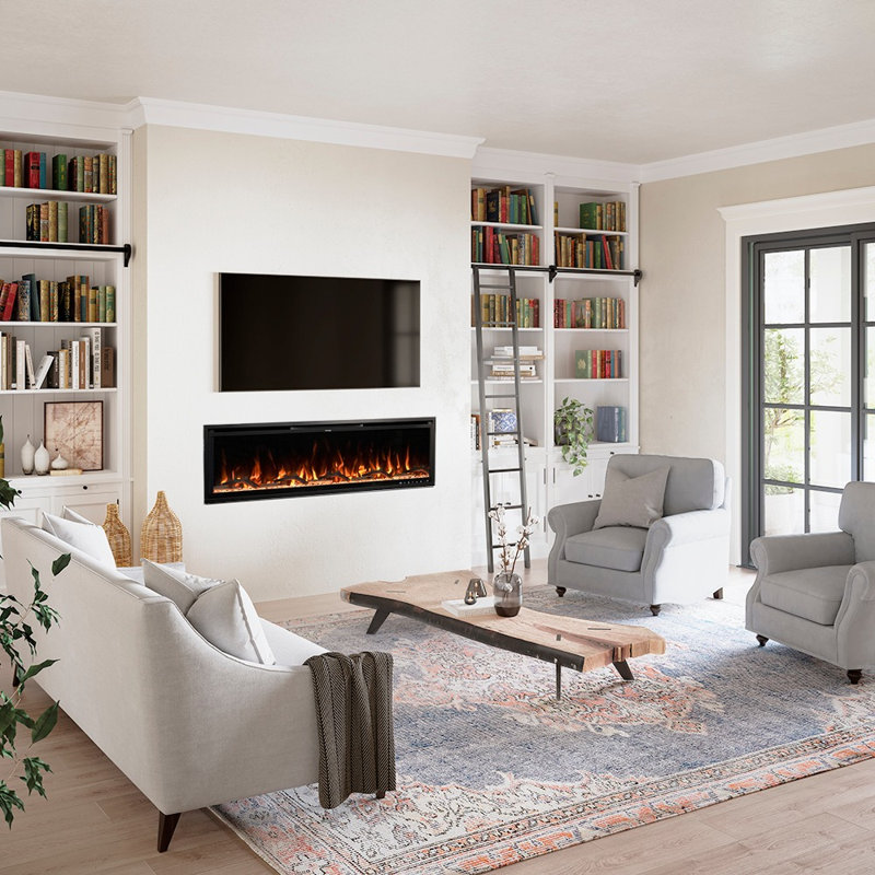 Modern Ember Aerus Smart Linear Electric Fireplace - Recessed In-Wall And Wall-Mount, Multiple Flame Colors, Works With Alexa And Google Assistant