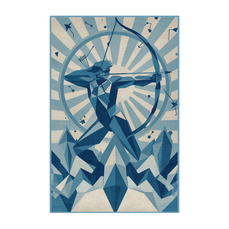 Machine Washable Pavle Global Inspired Geometric Rug in Blue – BabyBlue Binding, 5 x 8