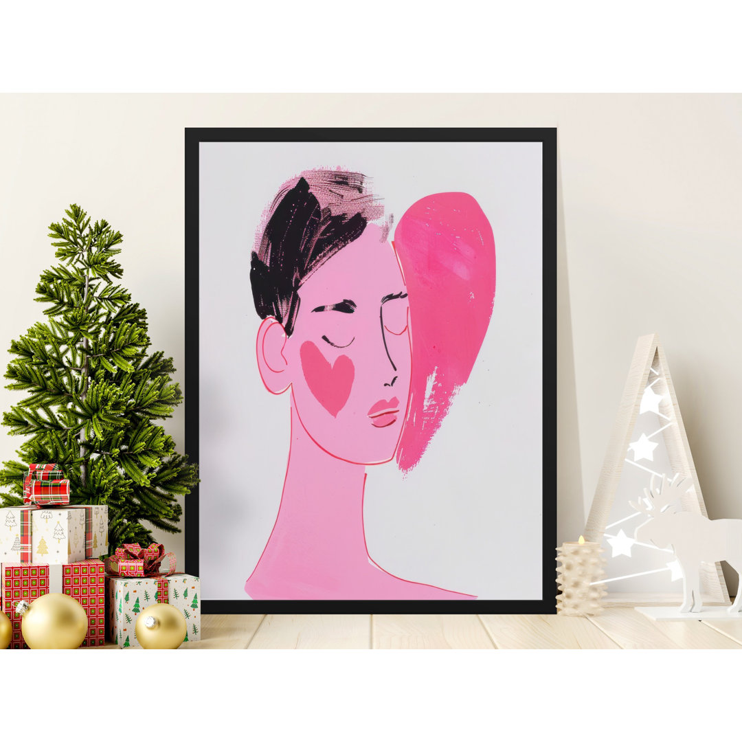 Pink Portrait With Heart Artistic Expression Framed Poster