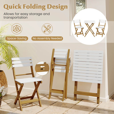 3-piece Acacia Wood Folding Patio Bistro Set With Slatted Design Small Outdoor Furniture Set
