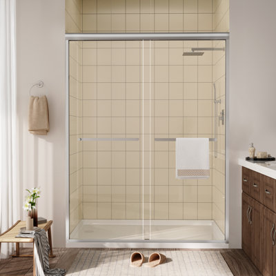 Sliding Framed Shower Door In Matte Black With Clear Glass