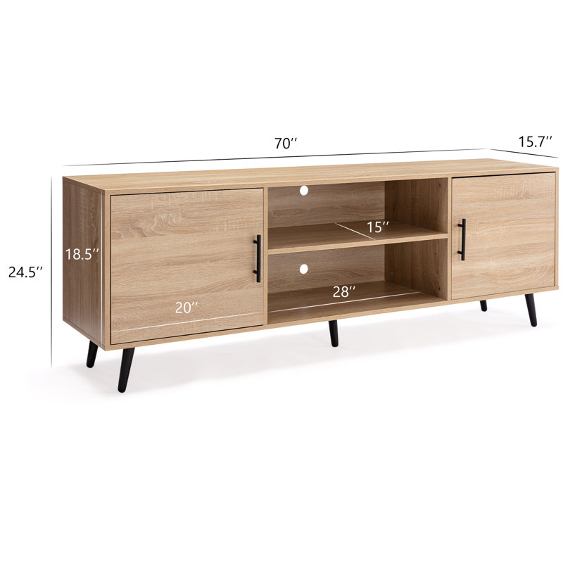 Mid Century Modern 70" TV Stand for 75" TVs, Wood Media Console with Storage Cabinets & Adjustable Shelves, Entertainment Center for Living Room, Bedroom, Entryway