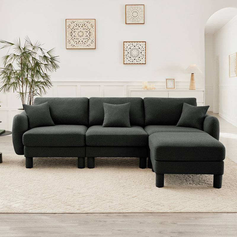 Canapé modulaire en L Boucle, 3, Gris foncé, H 35 po x l 109,4 po x P 67,3 po