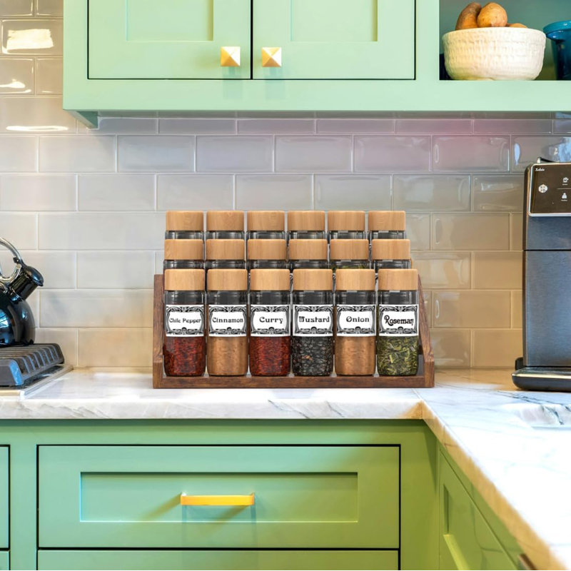 3 Tier Wood Spice Rack Organizer, Super Sturdy Retro Display Riser for Kitchen Cabinet