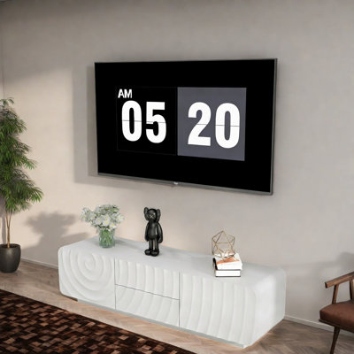 Modern Spiral Wave White Mdf Tv Stand 58'' With Storage