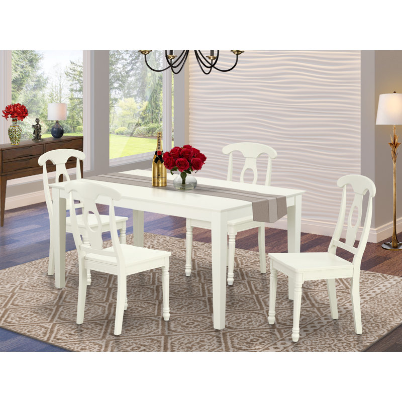 5 Piece Kitchen Table Set for 4 Includes a Rectangle Dining Table and 4 Dining Room Chairs, 36x60 Inch, Linen White