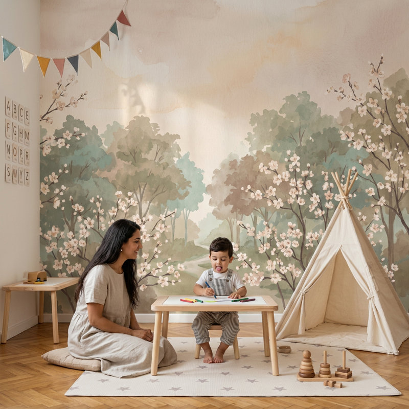 Décoration murale Misty Forest, 200 po x 120 po, Non-Woven Nonpasted