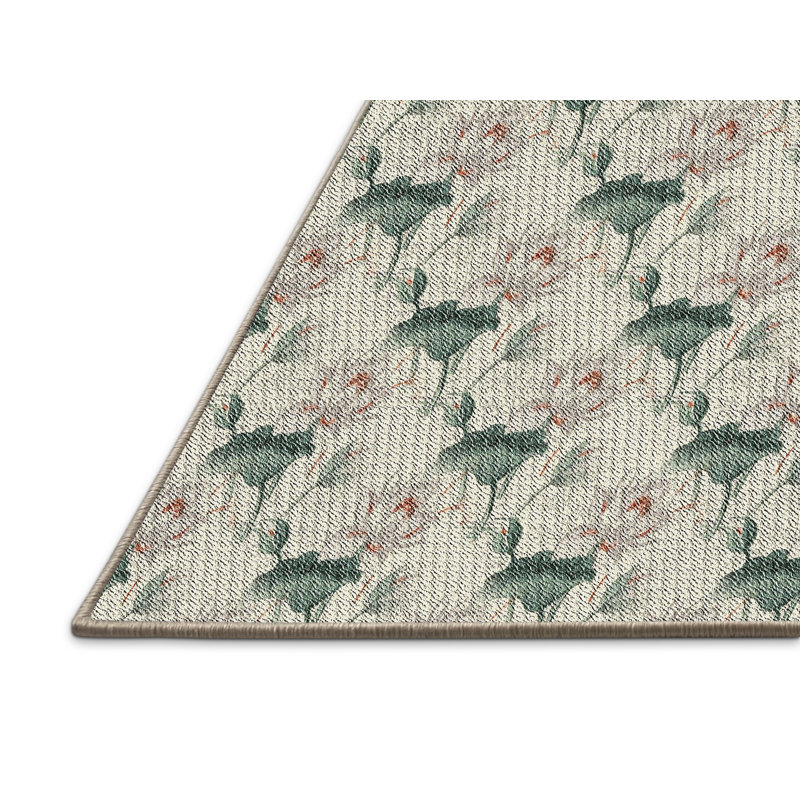 Tapis vert à motif floral Cieran, Rectangle 5 pi x 7 pi