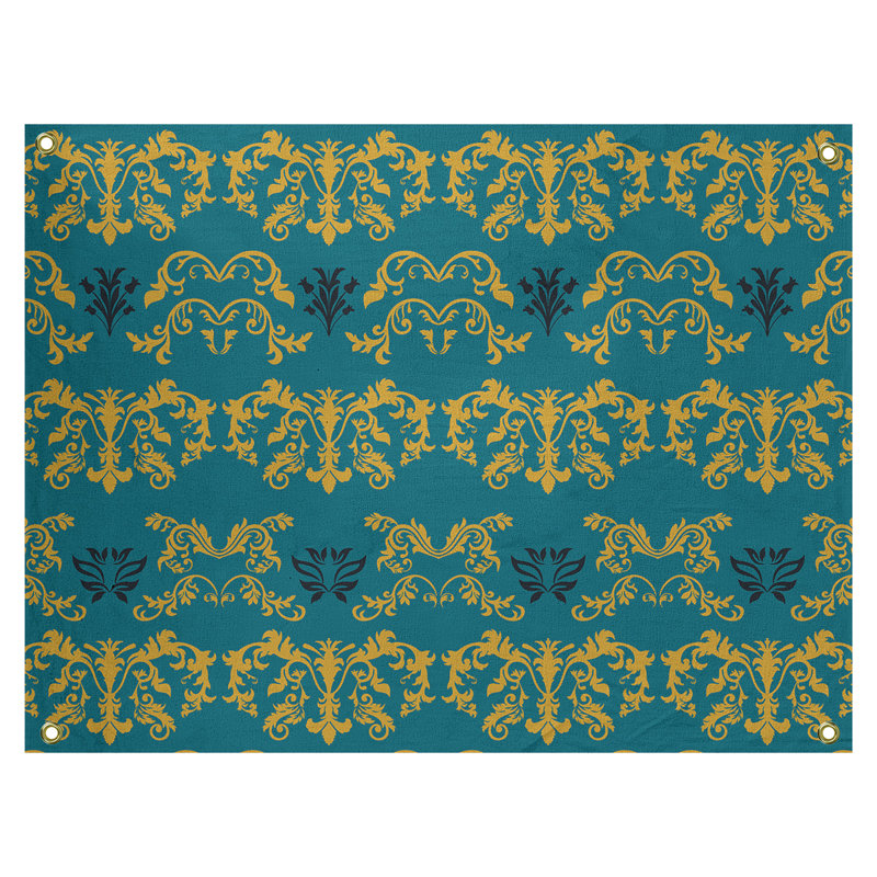 Tapisserie baroque en polyester Jacksonville, H 59 po x l 80 po, Vert foncé / jaune / noir