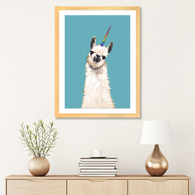 Art encadré licorne, H 32 po x l 24 po x P 1 po, Papier encadré naturel