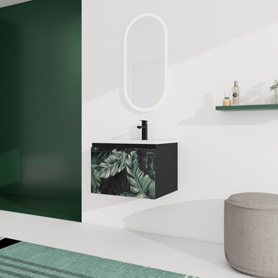 Modern Bathroom Vanity 24''. Black Plywood With Silently Functioning Soft-Close Door. Ceramics Sink Seamlessly Working For A Beautiful