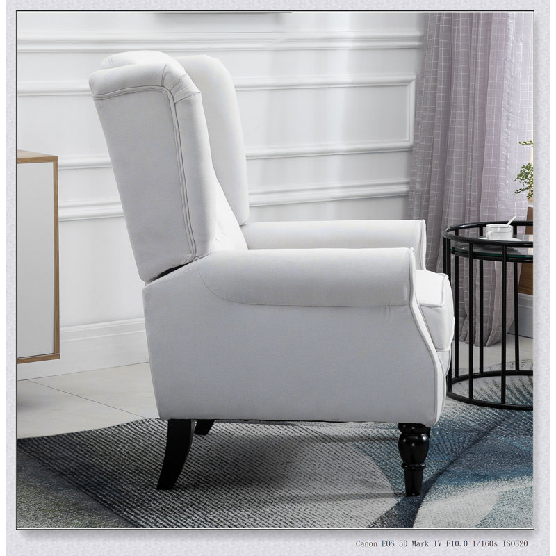 Fauteuil d'appoint capitonné à boutons avec haut dossier à oreilles, accoudoirs rembourrés arrondis et siège rembourré épais, blanc crème