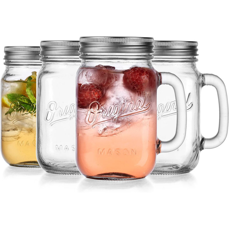 Set of 4 Original Mason 16oz Retroware Glass Mug With Lid (Set of 4) Gracie Oaks
