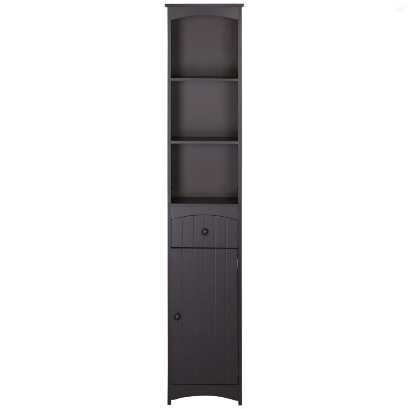 Armoire de rangement pour salle de bain, unité de rangement pour salle de bain autoportante, grande tour à linge avec tablettes à 3 niveaux et tiroir, brun