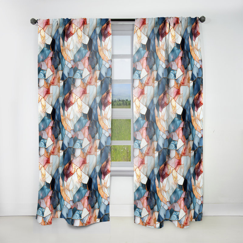 Rideau obscurcissant marbré bleu sarcelle et rouge - 1 panneaux, L 52 po x L 95 po