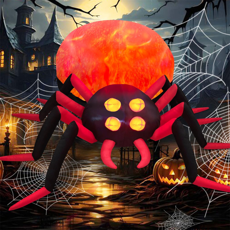 Large Halloween Inflatables Outdoor Spider With Rotating Flame LED Light