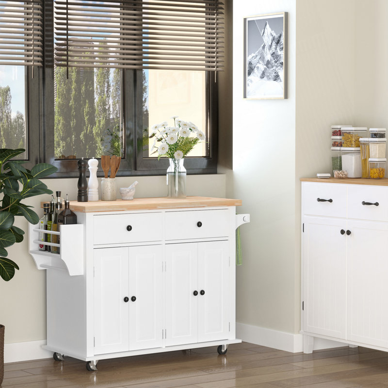Îlot de cuisine sur roulettes (tabouret non inclus), Blanc