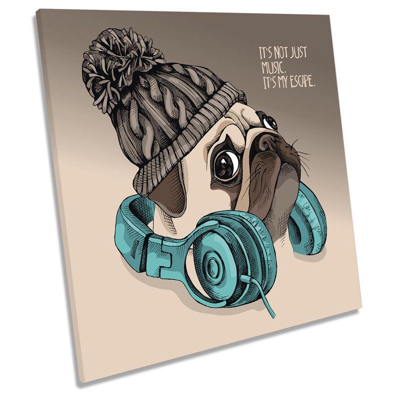 Z6218 Pug Dog Music Headphones - Wrapped Canvas Print, 60cm H x 60cm W x 2cm D