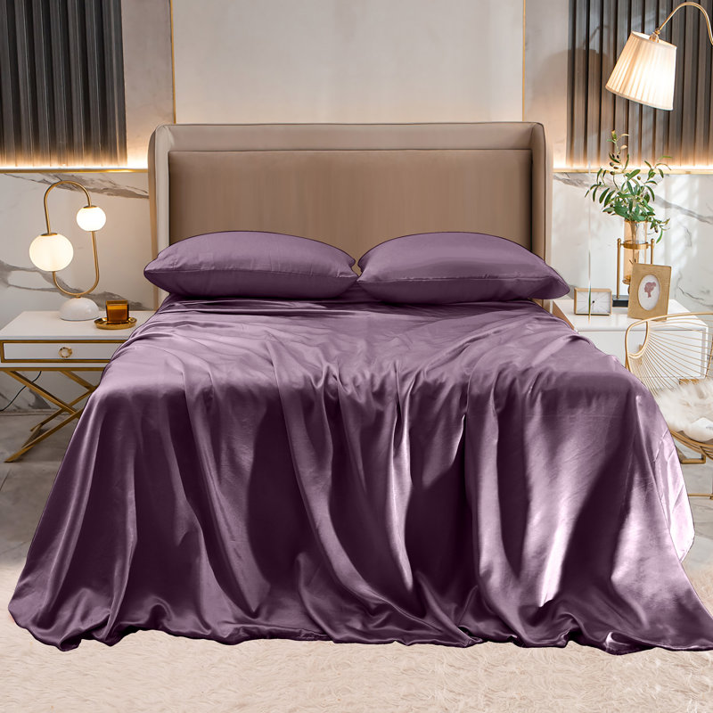 Elegant Comfort Luxurious 4-Piece Silky Satin Sheet Set, Skin And Hair Friendly, Wrinkle, Fade, Stain Resistant With Deep Pockets Fitted Sheet, Cooling Soft Satin Sheet Set
