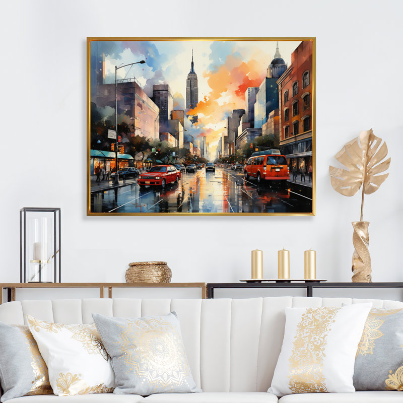 Pop Art New York III - impressions sur toile de paysages urbains, H 34 po x l 44 po, Cadre flottant doré