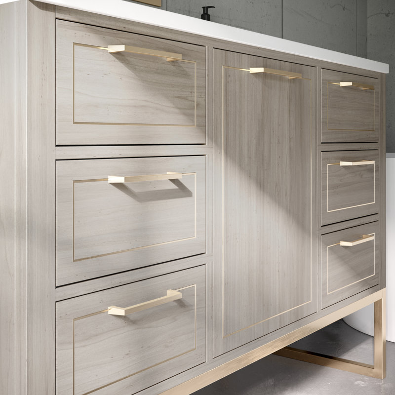 Markham 48'' W Single Vanity, Universal Calacatta Quartz, Cashmere Gray, Satin Brass