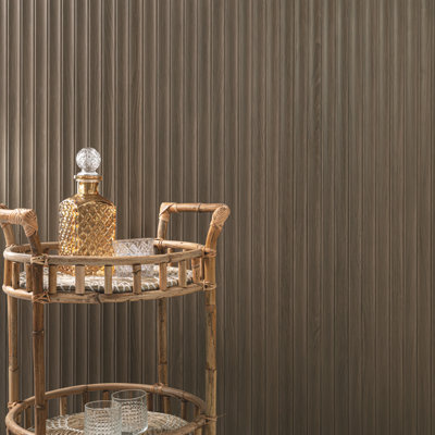Striara 16 in. x 48 in. Concave Fluted Wood Look Matte Ceramic Wall Tile