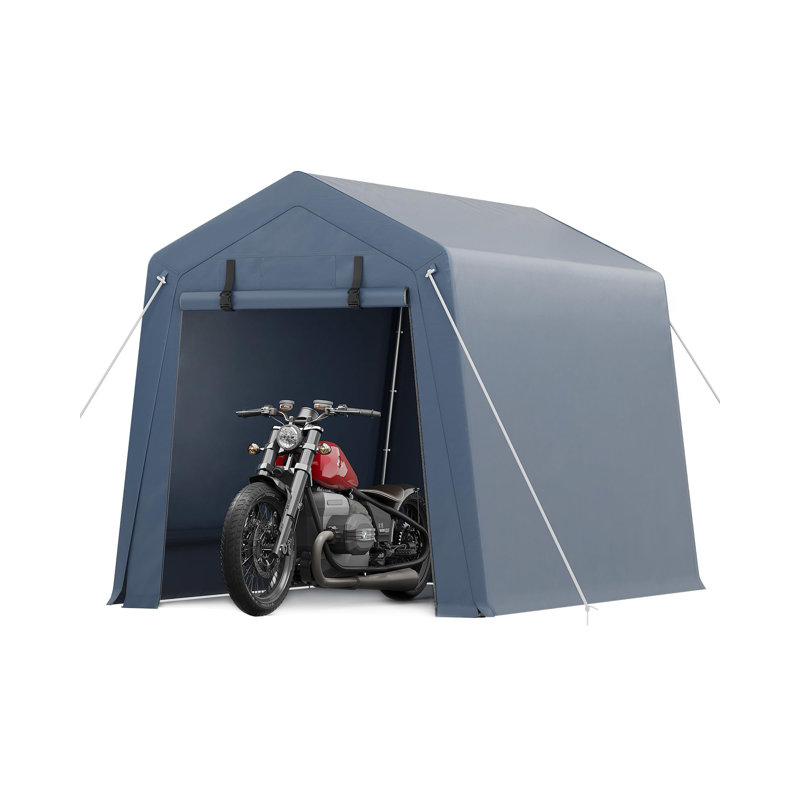 Heavy Duty Outdoor Storage Shed, 220gsm Waterproof Tarp, 19-Gauge Steel Frame, Roll-Up Zipper Door & Mesh Windows, Portable Carport for Bike, Motorcycle, Tools, Firewood