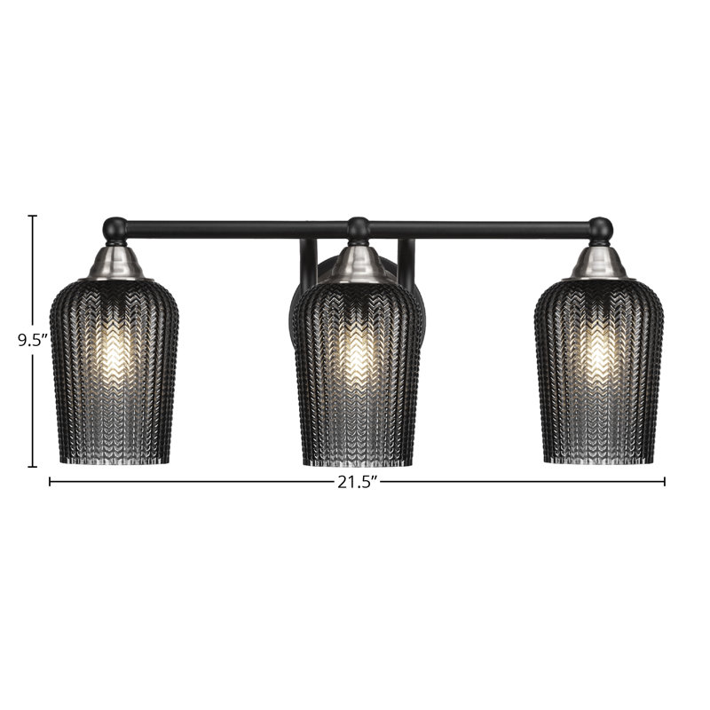 Michell 3-Light Bath Bar, Smoke, Matte Black/Brushed Nickel
