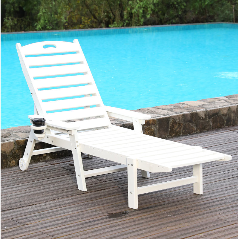 HDPE Chaise Lounge Chair Outdoor, Pool Lounge Chairs With 4-Position Adjustable Backrest, Supports Up To 400 LBS For Patio Poolside Deck Beach Backyard (White)